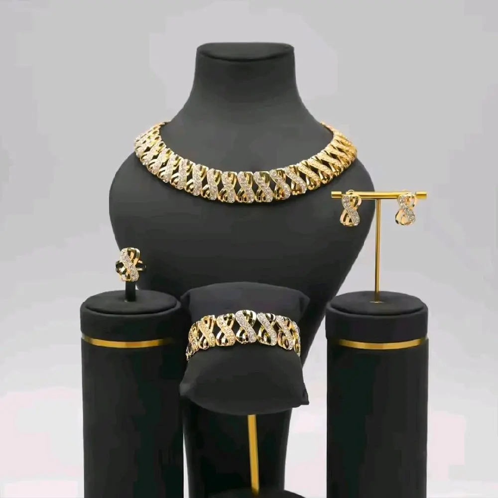 fashion 18k gold plated jewelry set,earrings, ring,necklaces wedding bridal.  Jewelry set for women.