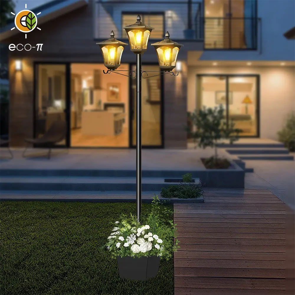 Eco-π 3-Head Solar Outdoor Post Light Waterproof with Clear Glass & Metal for Garden Fence Backyard Patio Lighting 200 Lumens IP65 Weather-Resistant
