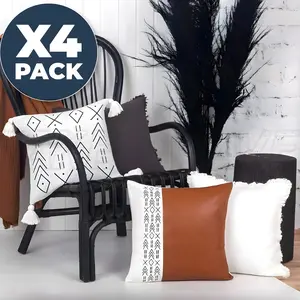 Boho 18x18 Inch Throw Pillow Covers Farmhouse Cozy Decor Thick Cases 4 Pack Soft Touch Cushion Organic Cotton Home Textile