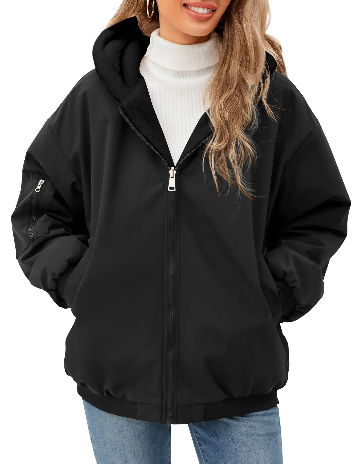 【Off-Season Clearance】HEEKPEK Women's Reversible Coat Warm Winter Hooded Fleece Lined Jacket Zip Up Outerwear with Pockets