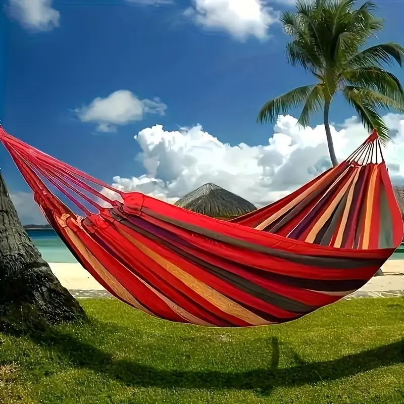 Colorblock Wide-Area Hanging Bed, Urban Terrace, Outdoor Camping, Garden Rest, Portable Storage Lounger, Travel Hammock, Canvas Camping Hammock