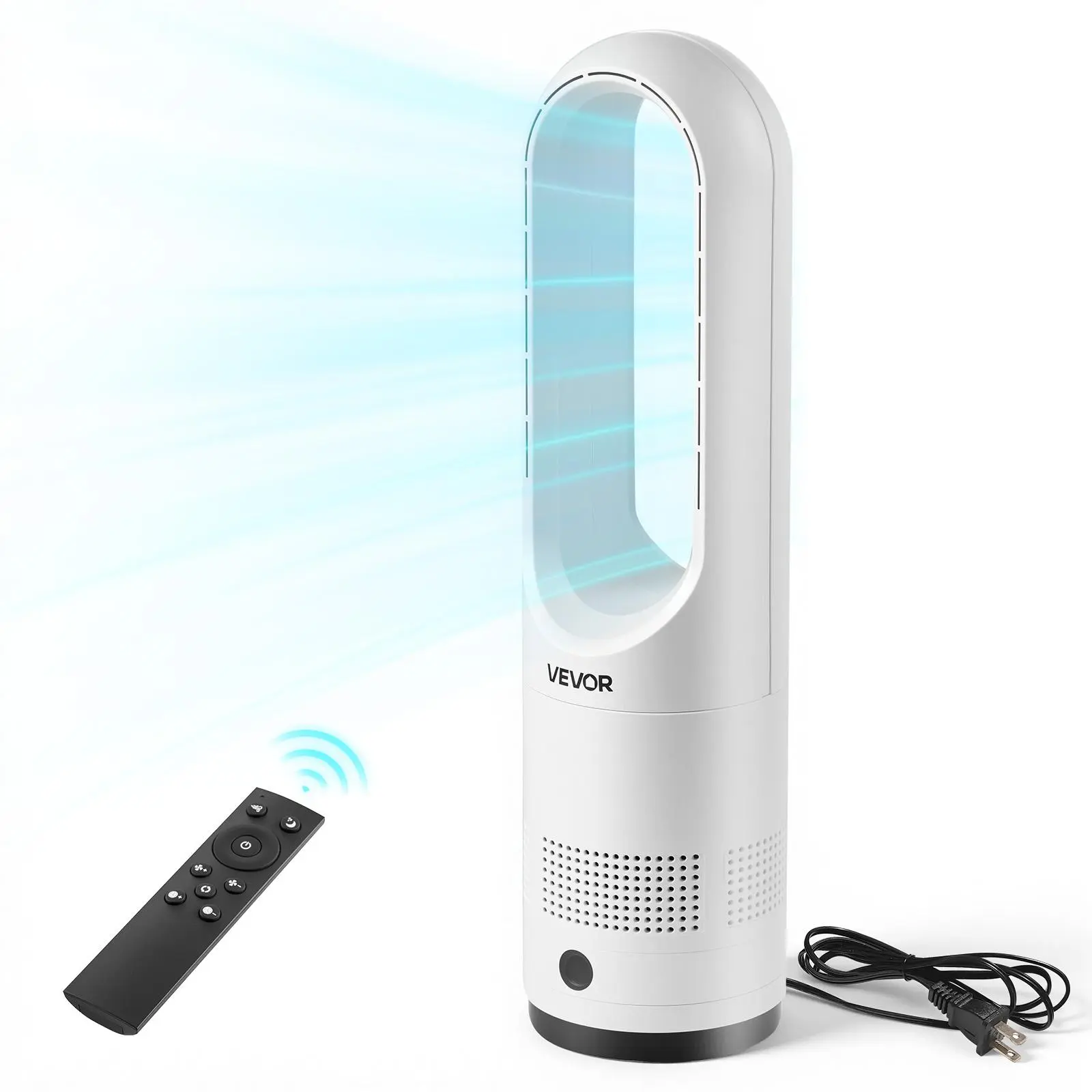 【summerfinds】VEVOR Bladeless Tower Fan, 80° Oscillating Standing Fan, 8 Speeds & 9-Hour Timer, 15.42 ft High Velocity Floor Air Circulator, Powerful Airflow with Remote for Bedroom, Living Room, Home, Office,White, Silent Fan, Fans