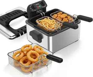OSTBA Electric Deep Fryer with 3 Baskets, 1700W Stainless Steel Deep Fryer, 4.75QT Countertop Oil Fryer with Adjustable Temperature, Viewing Window, Odor Filter and Removable Oil Container
