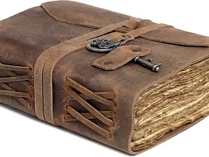Vintage Leather Journal with Deckle Edge Paper - Antique Handmade Journal, 200 Pages, 5X7 Inch