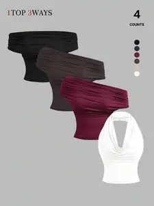 Y2K Multi-Style Top, Casual Halter Backless, Strapless One Shoulder Halter Design, Ruched Slim Fit, Versatile Fashion Piece for Women