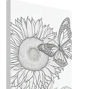 Sunflower and Butterfly/Pre-drawn Outline Canvas /Adult Painting / Paint & Sip / Paint Night / Pre-Sketched