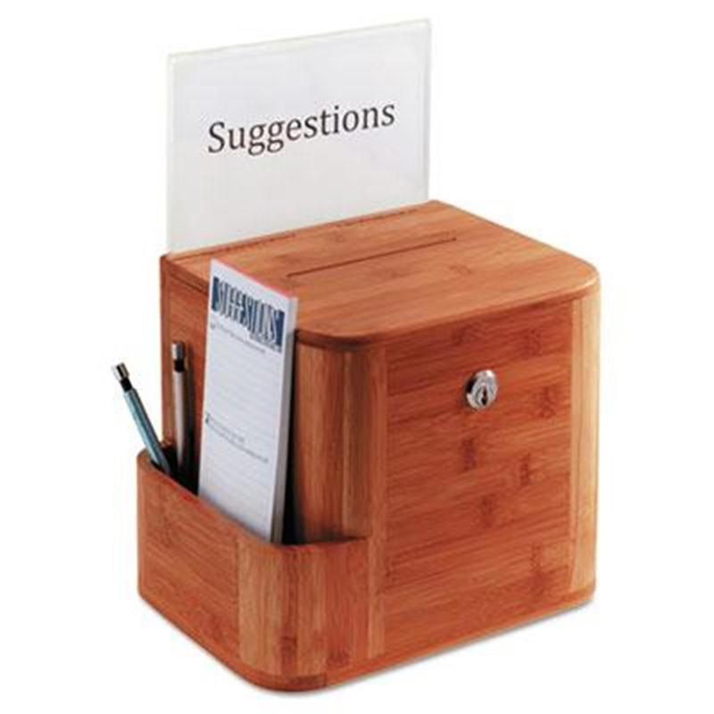 Safco Bamboo Wood Multi-Compartment Suggestion Box with Lockable Lid, Key Lock, Acrylic Lid, 10" x 14" x 8" Secure Hold Storage Box, Natural Finish Home Organizer, Includes 25 Cards for Home Organization