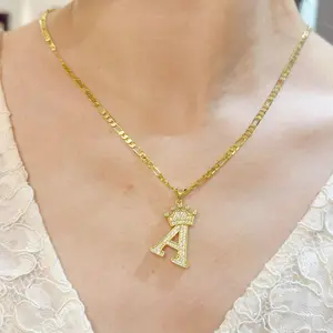 XINCY Initials A-Z Zircon Crown Pendant Necklace for Women Fashion Luxury Shiny Golden Jewelry Gifts Everyday Wear Accessories Tiktok Shop 50+5 cm Chain Length