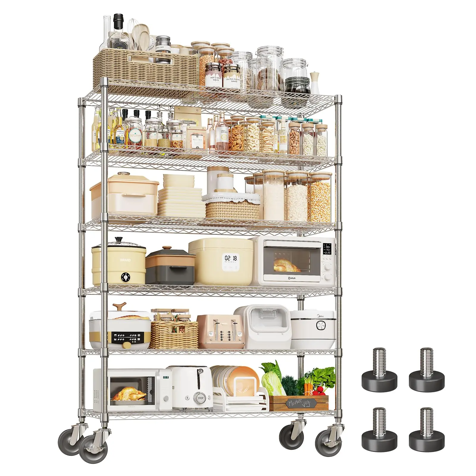 Garvee Heavy-Duty Wire Shelving Unit with Wheels, Adjustable Chrome Metal Storage Rack, 2640 lb Capacity, 4" Locking Casters, Utility Rolling Shelves for Garage/Kitchen/Pantry - 6 Tier