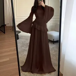 Women's Slim-Fit Flared Sleeve Midi Dress - Elegant High-End Long Sleeve Cocktail Dress Womenswear