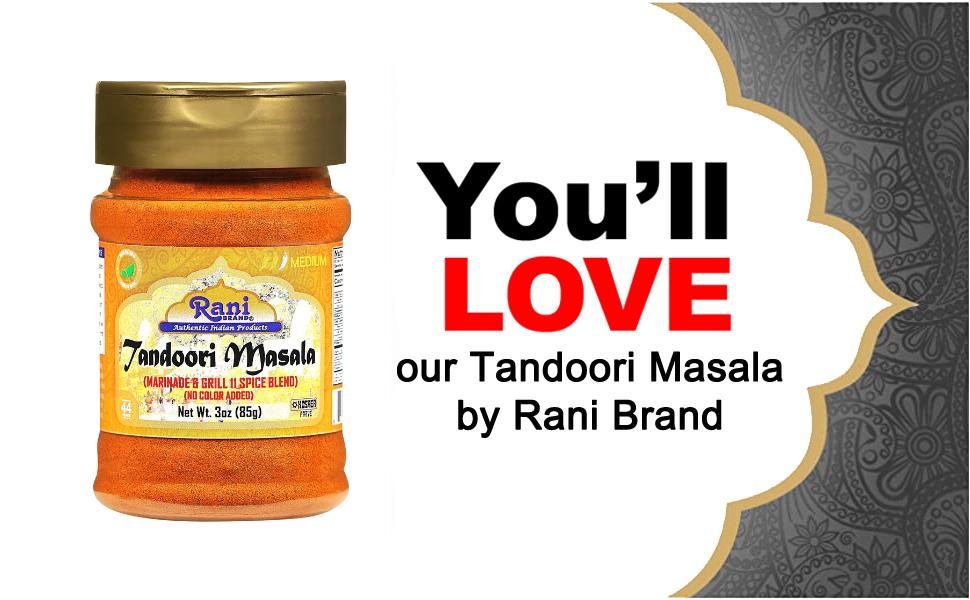 Rani Tandoori Masala (Natural, No Colors Added) Indian 11-Spice Blend 3oz (85g) PET Jar ~ Salt Free | Vegan | Gluten Friendly | NON-GMO | Kosher | Indian Origin