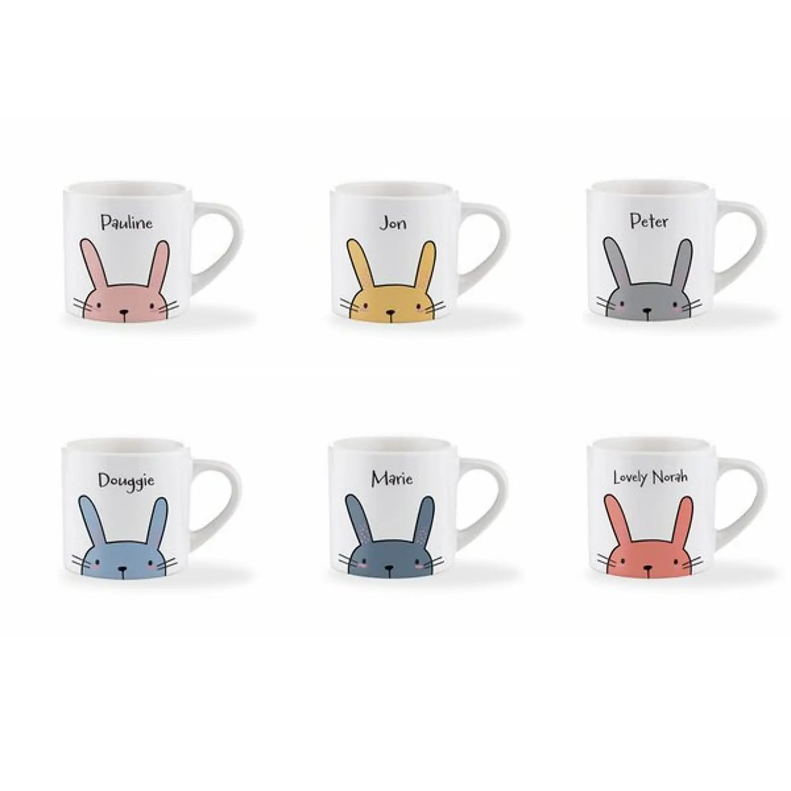 Personalized Bunny Name Mugs for Kids & Adults – Cute Custom Easter Cups with Colorful Rabbit Faces – Unique Spring Gift Idea - Washable