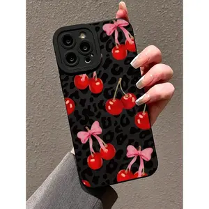 1pc Leopard Print Cherry Pattern Print TPU Frosted Anti-Fall Phone Case Suitable for iPhone17/iPhone17 air/iPhone17 pro/iPhone17 pro max/16 Pro Max/15 Pro Max/14 Pro Max/13 Pro Max/12 Pro Max/11 Pro Max , Compatible With Samsung Galaxy Series A54/A53