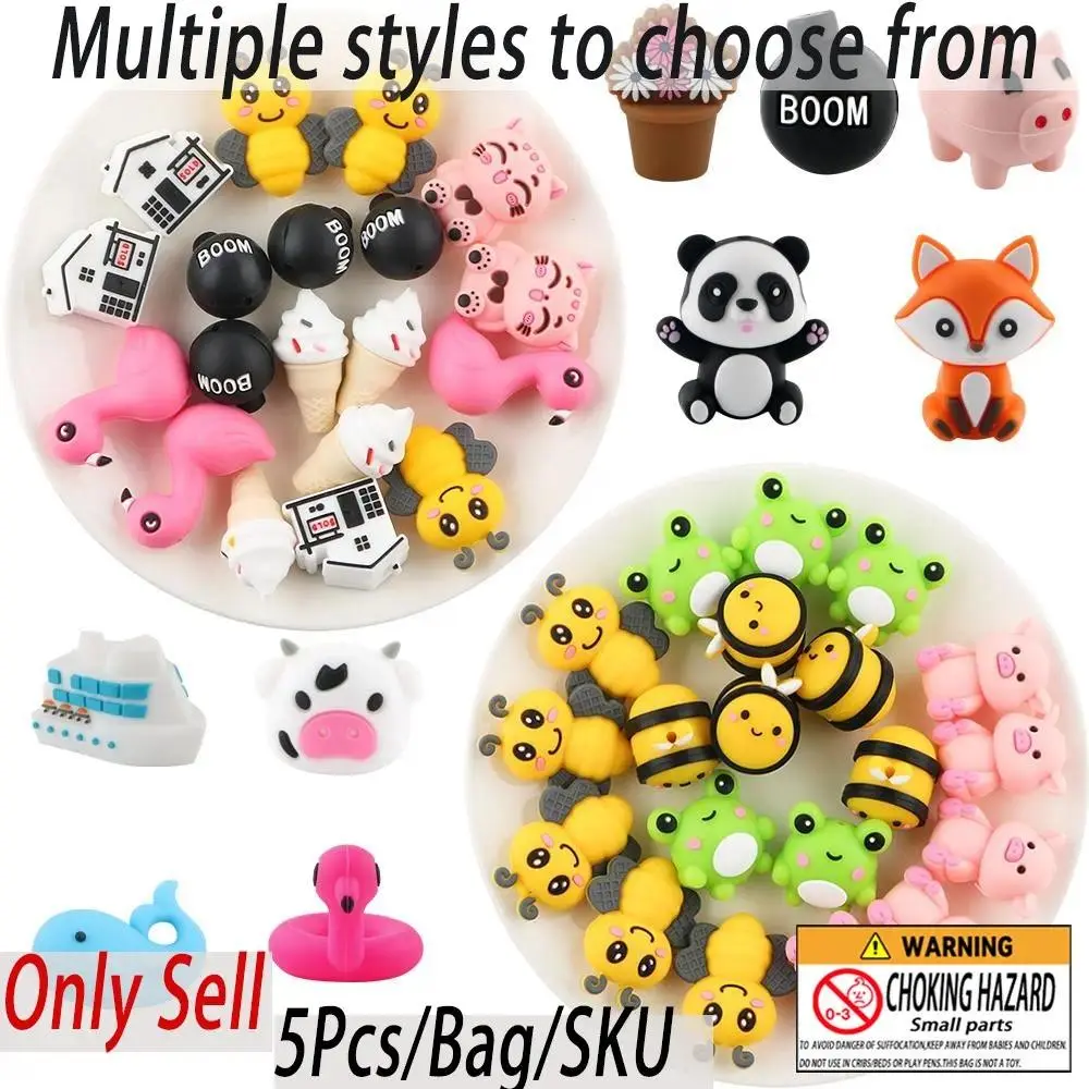3D Silicone Beads Kit, 5 Counts/set Cute Animal Design Beads, DIY Jewelry Making Supplies, Beaded Jewelry for Bracelet Necklace Earrings Pendant, Handmade Crafts Handicraft, DIY Beading Accessories