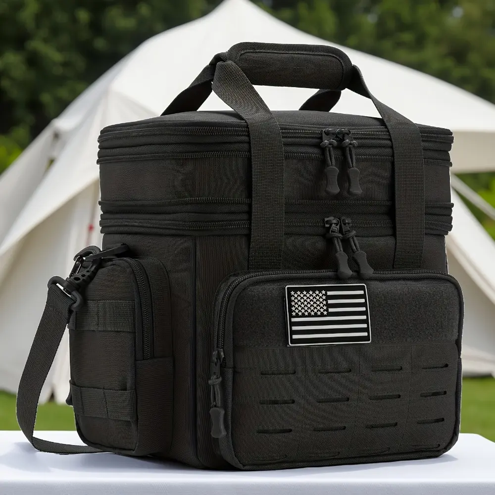 4.76 gallon men's green tactical lunch box, expandable and durable insulated cooler, leak-proof design, suitable for hunting, work, camping, outdoor picnics and adult dining, equipped with MOLLE webbing