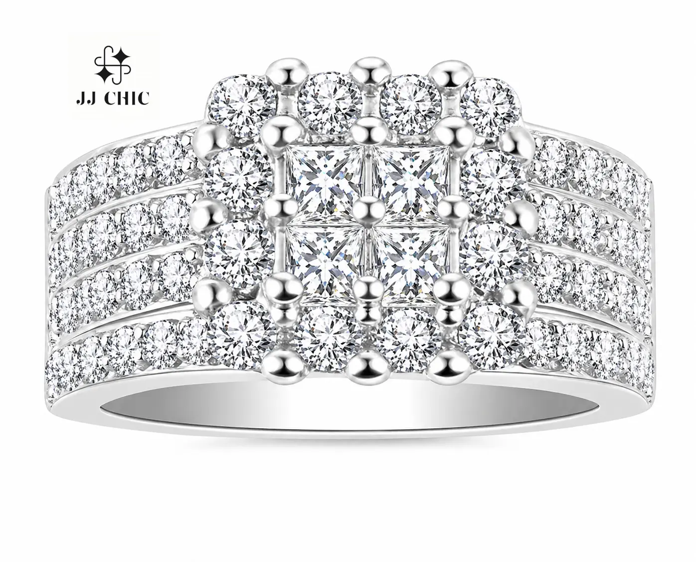 JJ CHIC Women’s Micro Pave Square Cluster Ring, Sparkly Cubic Zirconia Engagement Style Statement Ring