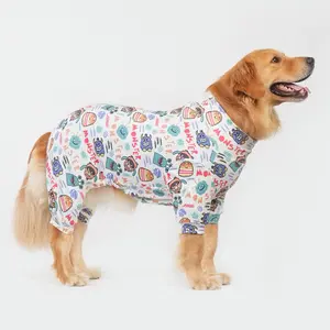 Dog Pajama Recovery Suit, Soft Stretchable All over Print, Cartoon Monster and Letter Pattern, S-6xl Pet Sleepwear for Dogs & Cats, Puppy Clothes, Outfits