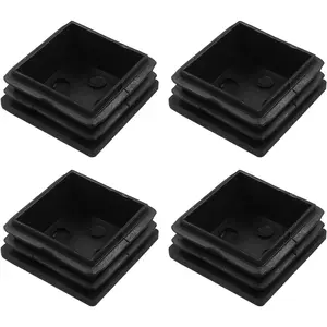 4 Pack 1-1/2" Square Plastic Plugs, Black Tubing End Caps Insert for Square Tube and Furniture Legs