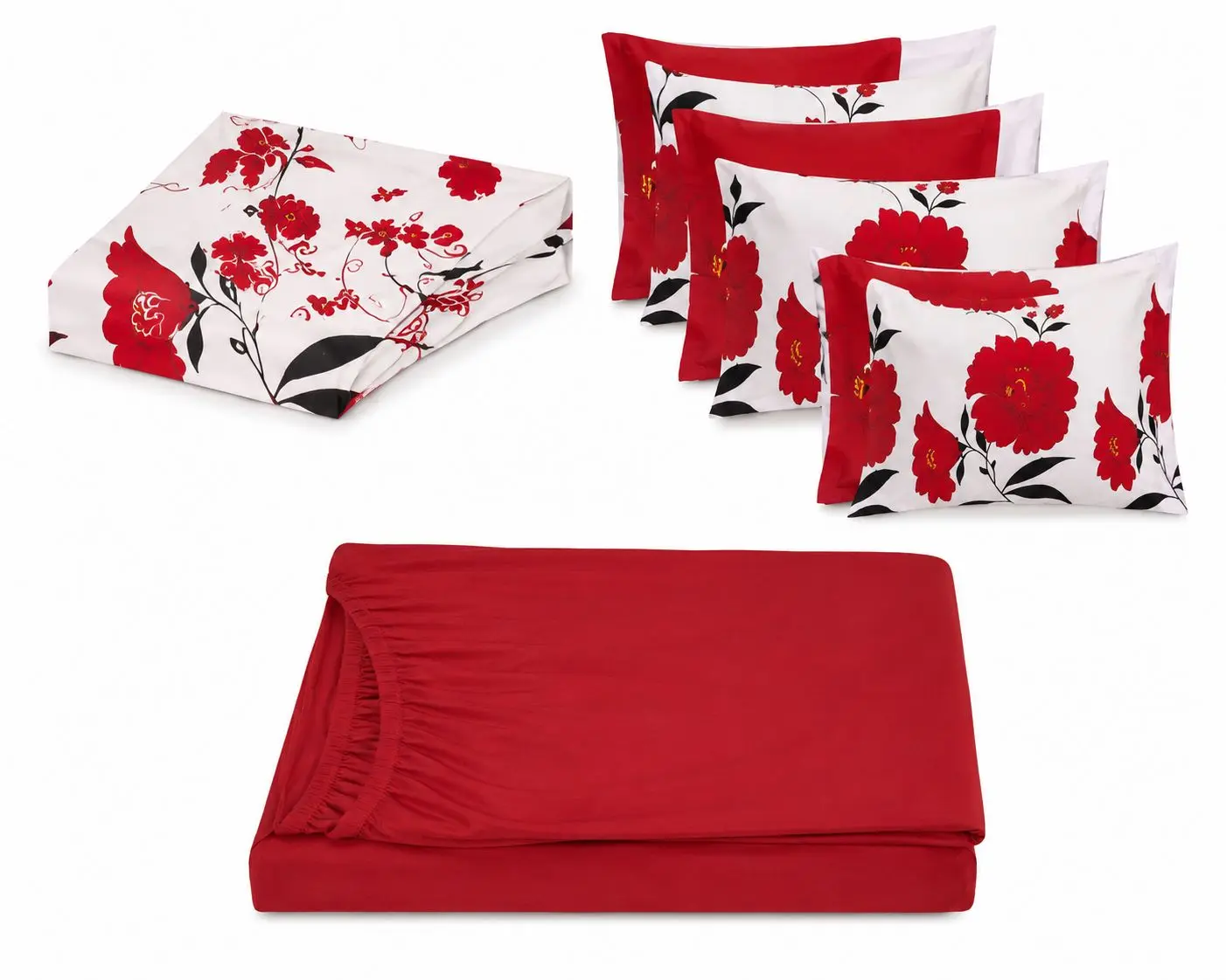 Luxury Red Floral 6 Piece Bedding Set