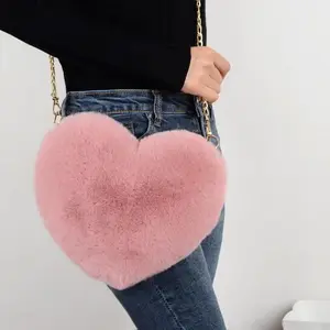 Faux Fur Heart Purse Fluffy Crossbody Bag Chain Shoulder Bag Fashion Cute Wallet Purse Women Lady Handbag Women Mini Bag Does not apply