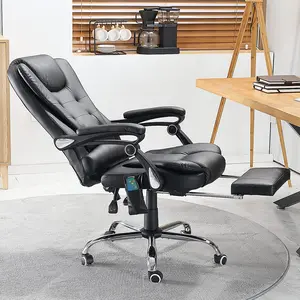Ergonomic Reclining Office Chair with Massage and Heat Function,Executive Home Desk Chair w/Retractable Footrest, High Back Swivel game Chair Adjustable