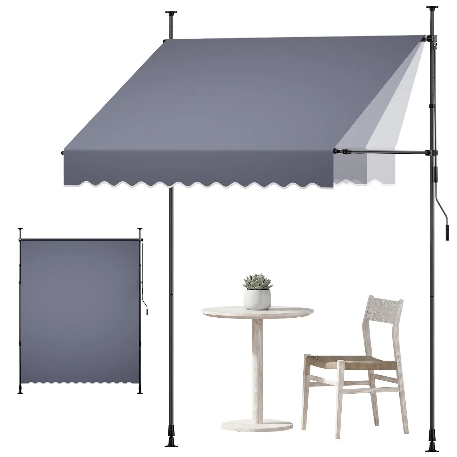 【SummerFinds】VEVOR Manual Retractable Awning, 78" Outdoor Retractable Patio Awning Sunshade Shelter, Height Adjustable Patio Door Window Canopy with Manual Crank Handle for Backyard, Garden, Balcony, Dark Gray