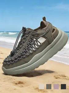 Men's Rope Sandals, Woven Fisherman Sandals with Bungee Lacing, Lightweight Cushioned Non-Slip Athletic Adventure Sandals, Breathable Comfortable Hiking Trail Sandals for Summer Beach Vacation, Casual, Adjustable Sandals