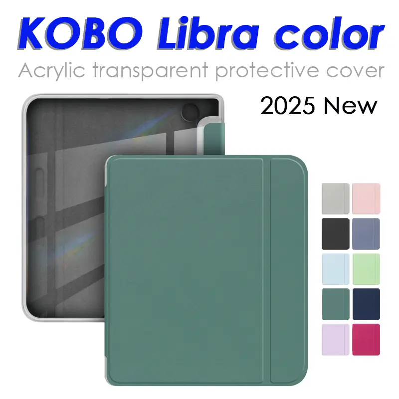 Exquisite and Practical Crash-Proof Protective Cover for 7-Inch KOBO Libra Color E-Reader, Portable Handheld Transparent Acrylic Hard Shell, Scratch-Resistant, Screen Protector Compatible, Unisex Easter Gift for Kids Device Dark Green