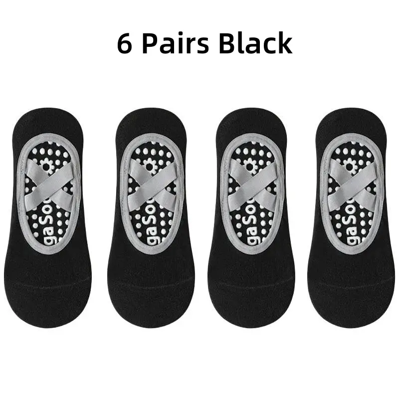 6 Pairs of Women's Yoga Socks, Fashion Silicone Non-Slip Dance Socks, Indoor Pilates Floor Fitness Socks, Four Seasons