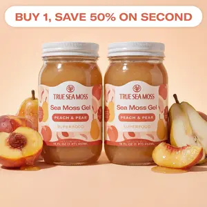 True Sea Moss Gel 2-Jar Bundle: Peach & Pear Flavor – Rich in Essential Minerals & Vitamins – Supports Vitality