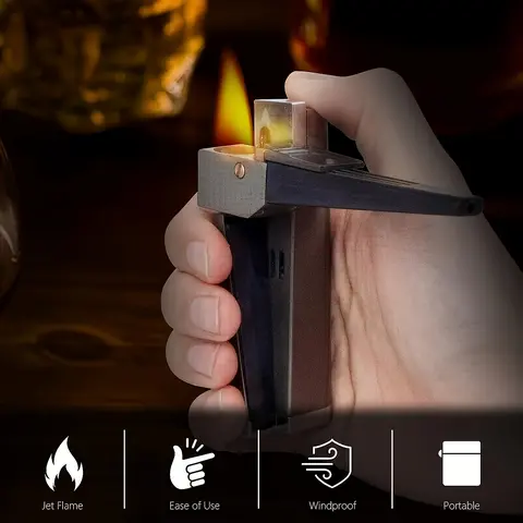 (Butane Gas NOT Included) 2-in-1 Multi Purpose Refillable Metal Torch Lighter, Compact Foldable Refillable Flip Lighter for BBQs, Campfire/BBQ Party, Father's Day Gift for Home Supplies