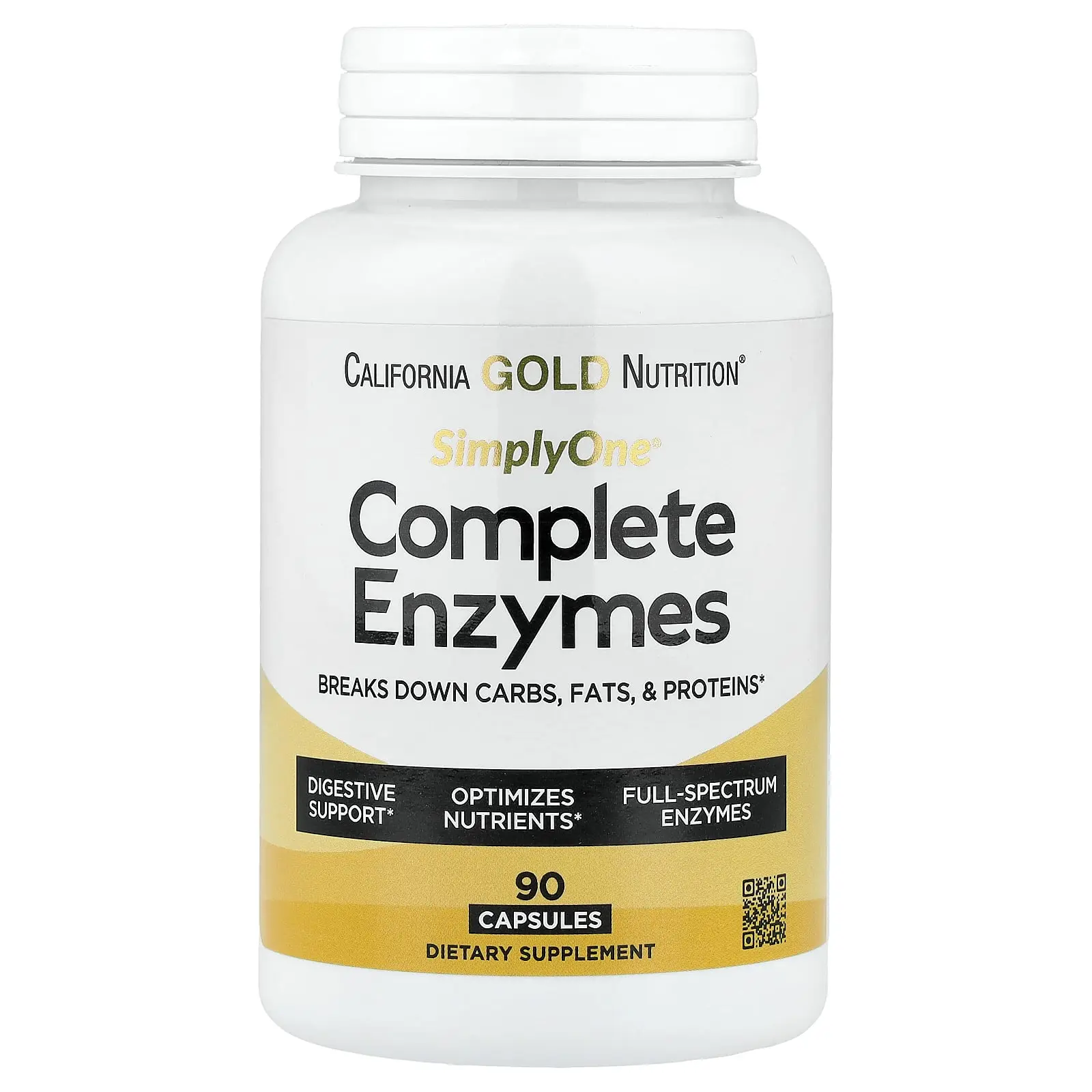 California Gold Nutrition SimplyOne®, Complete Enzymes with Betaine HCl, Ox Bile Extract, Full-Spectrum Enzymes, and Bromelain, 90 Capsules