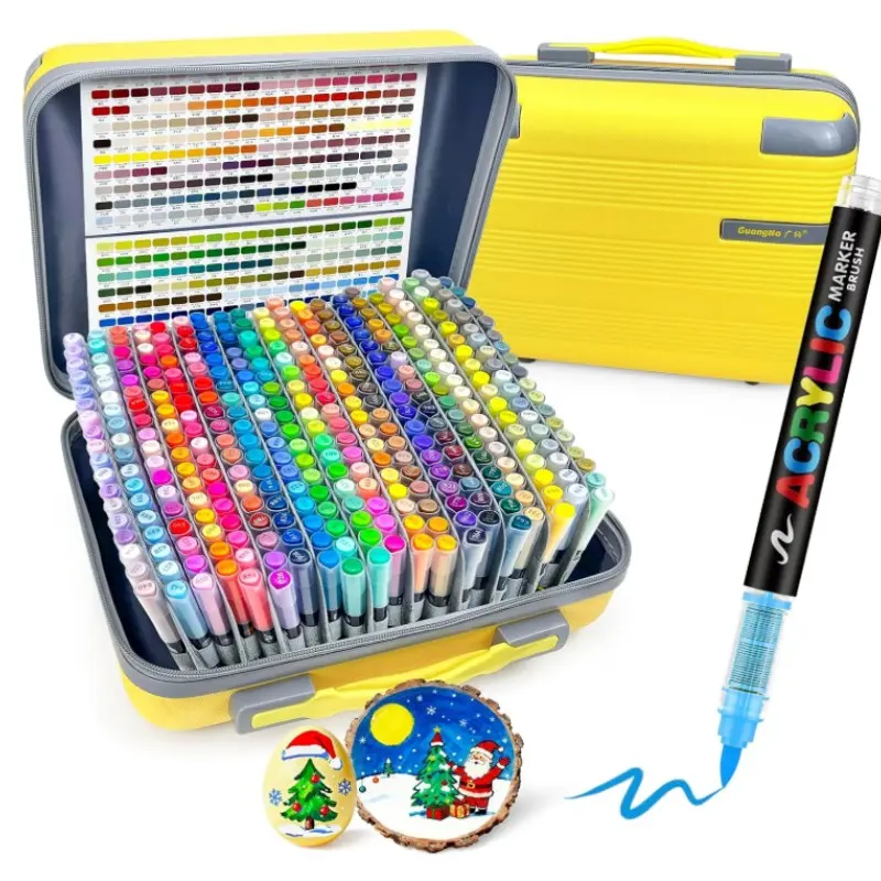 Guangna 360 Color Soft Brush Acrylic Marker Set, Portable Detachable Hard Case, Fast-Drying, Multi-Material Compatible, Artist Supplies, Art Kits, Arts And Crafts Supplies