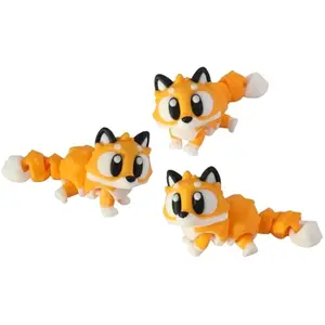 3D Printed Articulated Fox Fidget Toy 3 Pack – Flexible Cute Animal Desk Decor, Adult Stress Relief Collectible – 3D Printed in USA