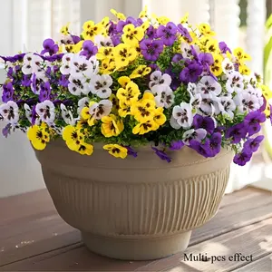 12pcs Mixed Set of Pansy Artificial Flowers in Purple, Yellow, And White. A Great Choice for Refreshing Your Home in Spring, Suitable for Family Gardens, Balconies, Porches, Hanging Baskets, Arches