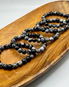 Snowflake Obsidian 8mm Bracelet - Elegant Design with Sphere Accents