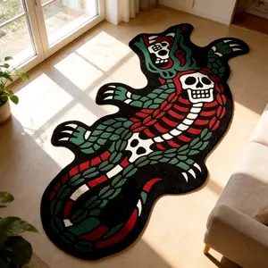 Vintage Creative Skull Beast Crocodile Print Carpet, Animal Print Rug, Foldable Plush Rug for Living Room Bedroom Balcony, Easy Care Large Area Mat, Animal Printed Rug