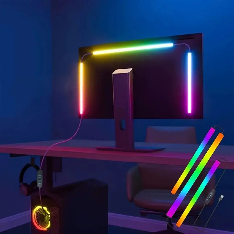 RGBIC 24-Inch Display Back Decorative Smart Vibrant Lighting Led Rgb Light RGB Led Lights | USB Powered with Wire Control, Double-Sided Adhesive for Easy Installation, 4-Key Control Mode, Suitable for Computer Monitors RGB Light Effect