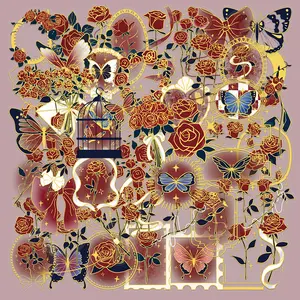 50pcs of vintage-style, beautiful rose and gold foil floral stickers, suitable for scrapbooks, diaries, laptops, water bottles, cars, and other items. A gift with a positive message, inspired by faith. Decal For Cars