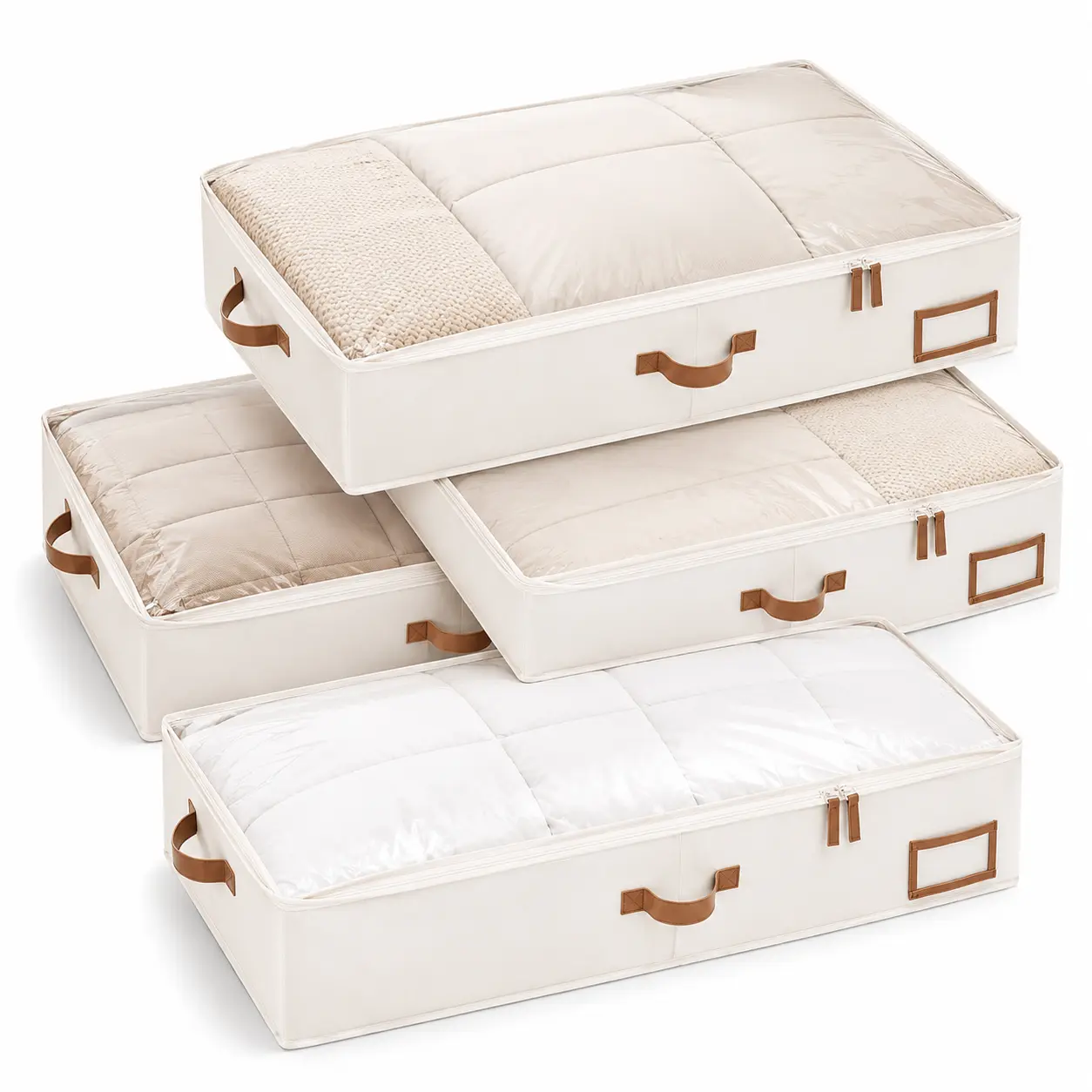 UNIQDESIGN Large Foldable Under Bed Storage Bins with Lids and Clear Windows, Low-Profile Travel Organizers for Clothes, Blankets, Shoes, 31.5" x 17.7" x 5.9"