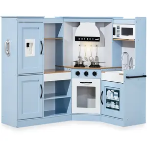 Best Choice Products Pretend Play Corner Kitchen, Interactive Wooden Kids Set w/ Lights & Sounds