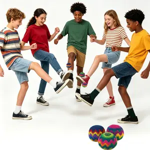 Trendy Handmade Guatemalan Crochet Hacky Sack Footbag - 3PCS Multicolor Kick Ball Sack for Juggling & Outdoor Play, Soft & Durable (Random Colors)