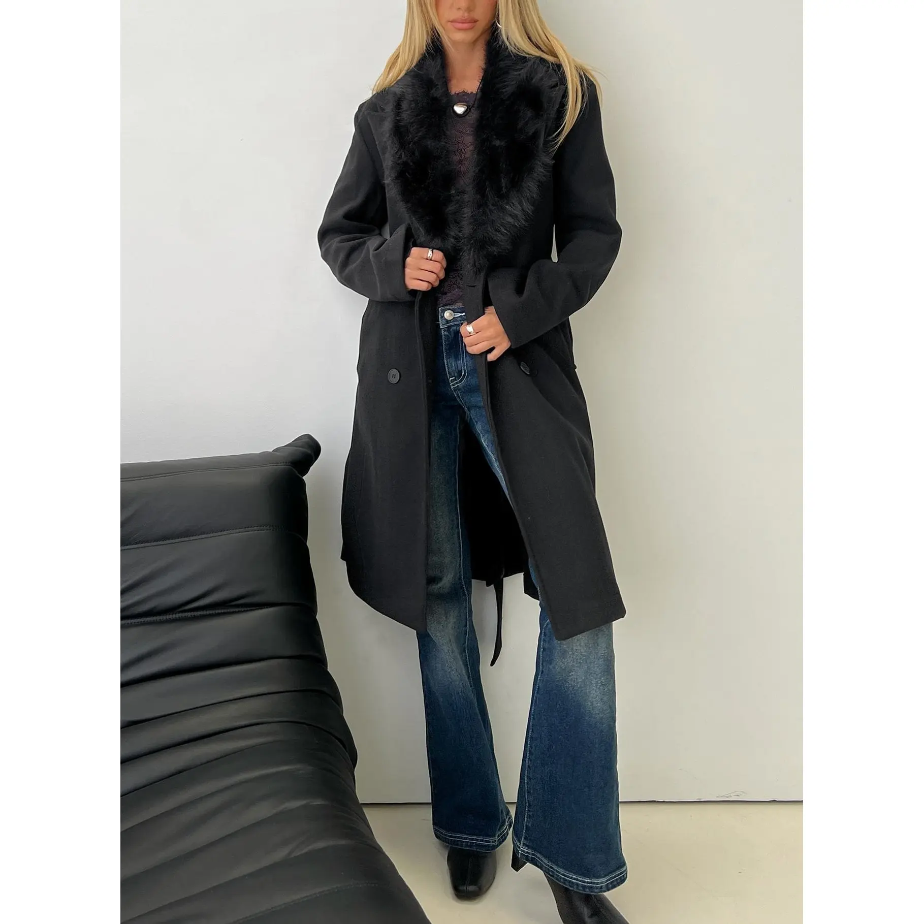 Hallyn Faux Fur Collar Coat Black Hallyn Faux Fur Collar Coat Black