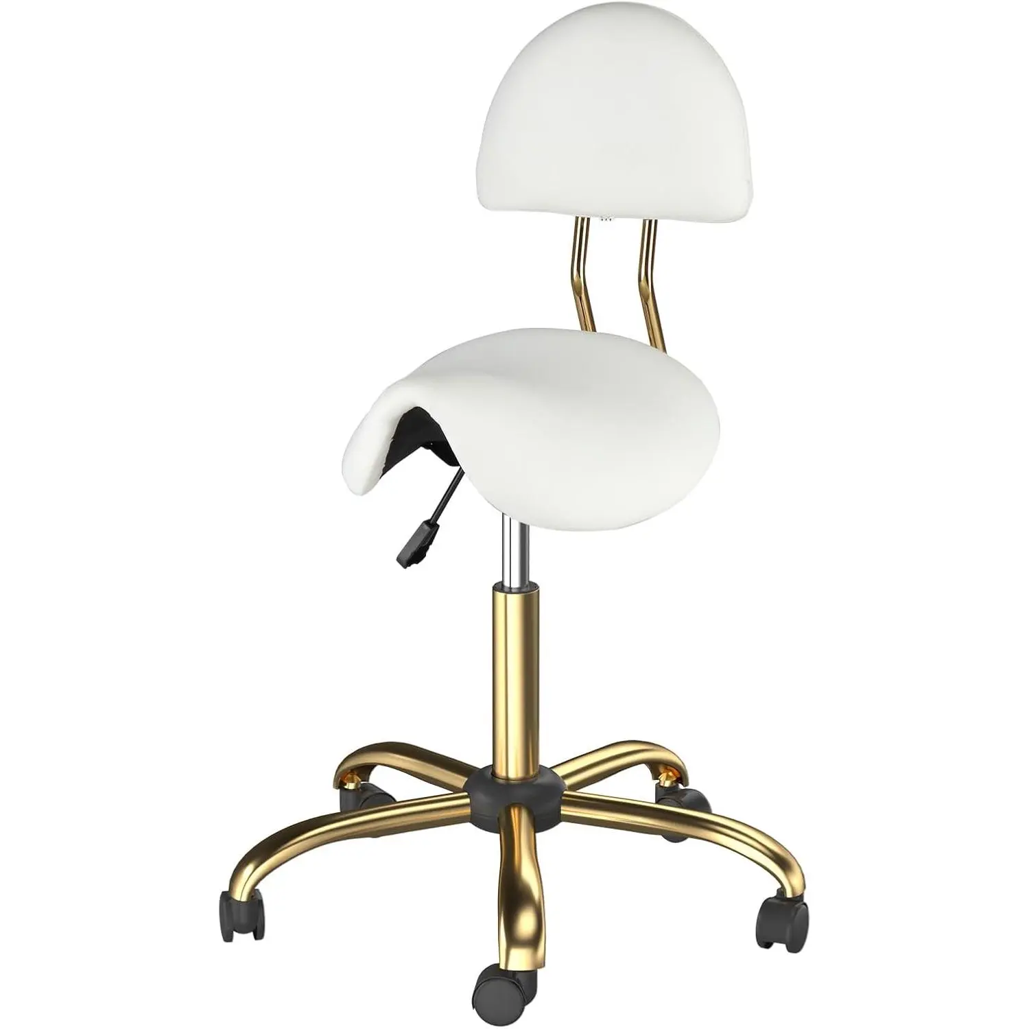 Saddle Stool with Wheels - Height Adjustable Swivel Stool with Backrest - for Salon Massage Home Kitchen Clinic, Weight Capacity 400lbs