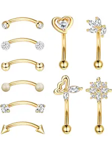 10 Pcs Golden Brilliant Sparkling CZ Body Piercing Kit for Women Men High-quality Durable Copper with Gorgeous High-gloss Surface Treatment Long-lasting Colorfastness Premium Texture for Prolonged Daily Wear Brilliant Clear CZ Stunning Sparkling Effect