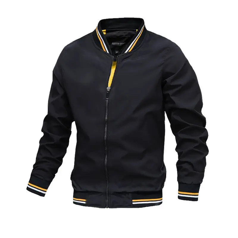 Men's Casual Striped Bomber Jacket, Lightweight Long Sleeve Stand Collar Tops for Autumn, Menswear, Coats, Zipper, Collared Neck