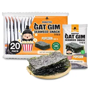 Jayone GAT GIM Roasted Seaweed Snack Popcorn Flavor, 20 Pack, 0.14 oz Individual Packs, Low Fat Crispy Gim Seaweed