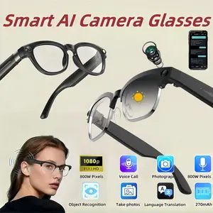 Smart AI Camera Glasses with 8MP 1080p HD Photo Capture Auto Color-Changing Interchangeable Lenses for Men Women Travel Recording Voice Calls Language Translation,Wearable Smart Glasses,Black Friday & Cyber Monday