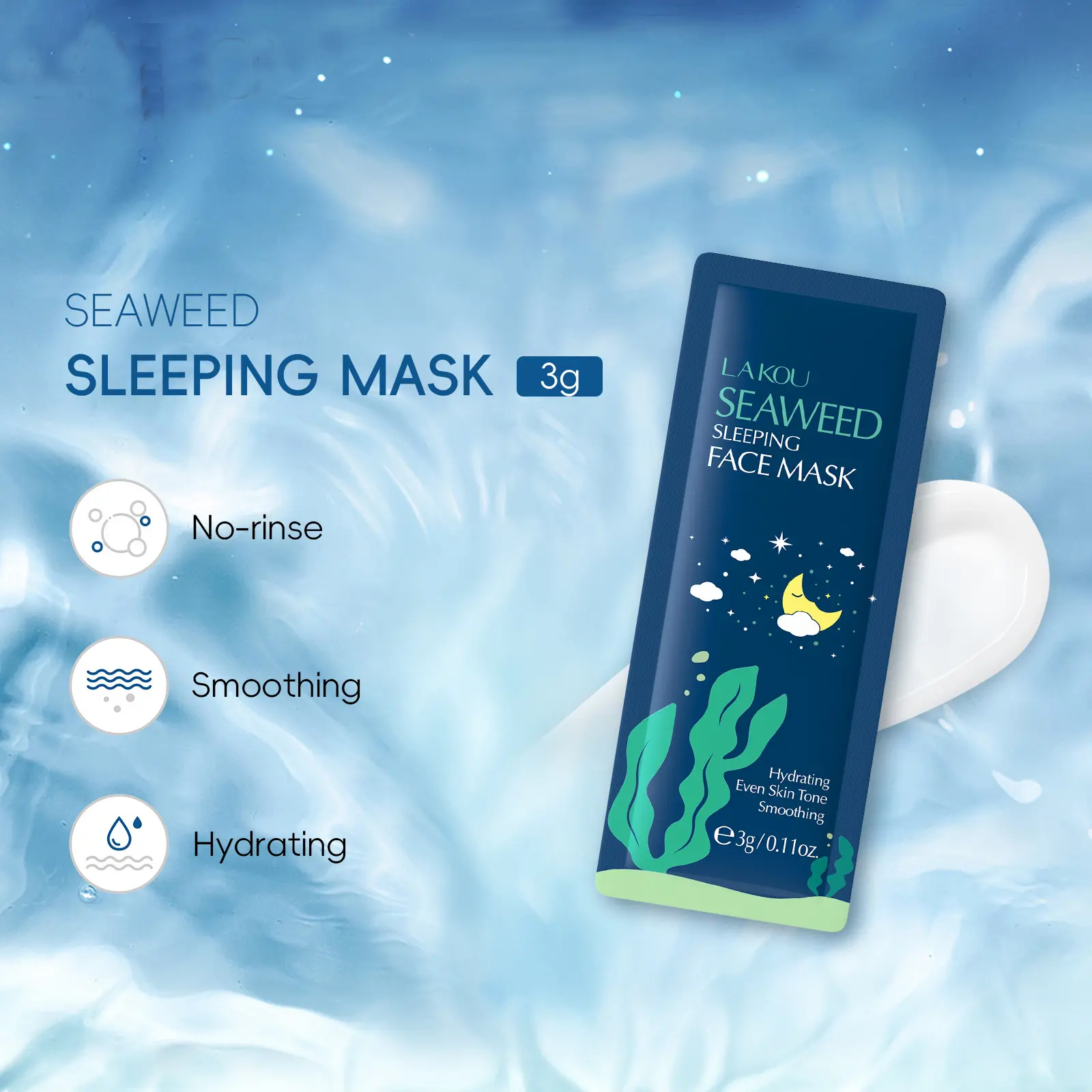 Seaweed Sleeping Facial Mask 3g per Pack , Sea Kelp Overnight Hydrating Moisturizing Treatment , Deep Moisture & Skin Repair While You Sleep, Single Use Travel Size , Perfect for Camping Hiking Outdoor
