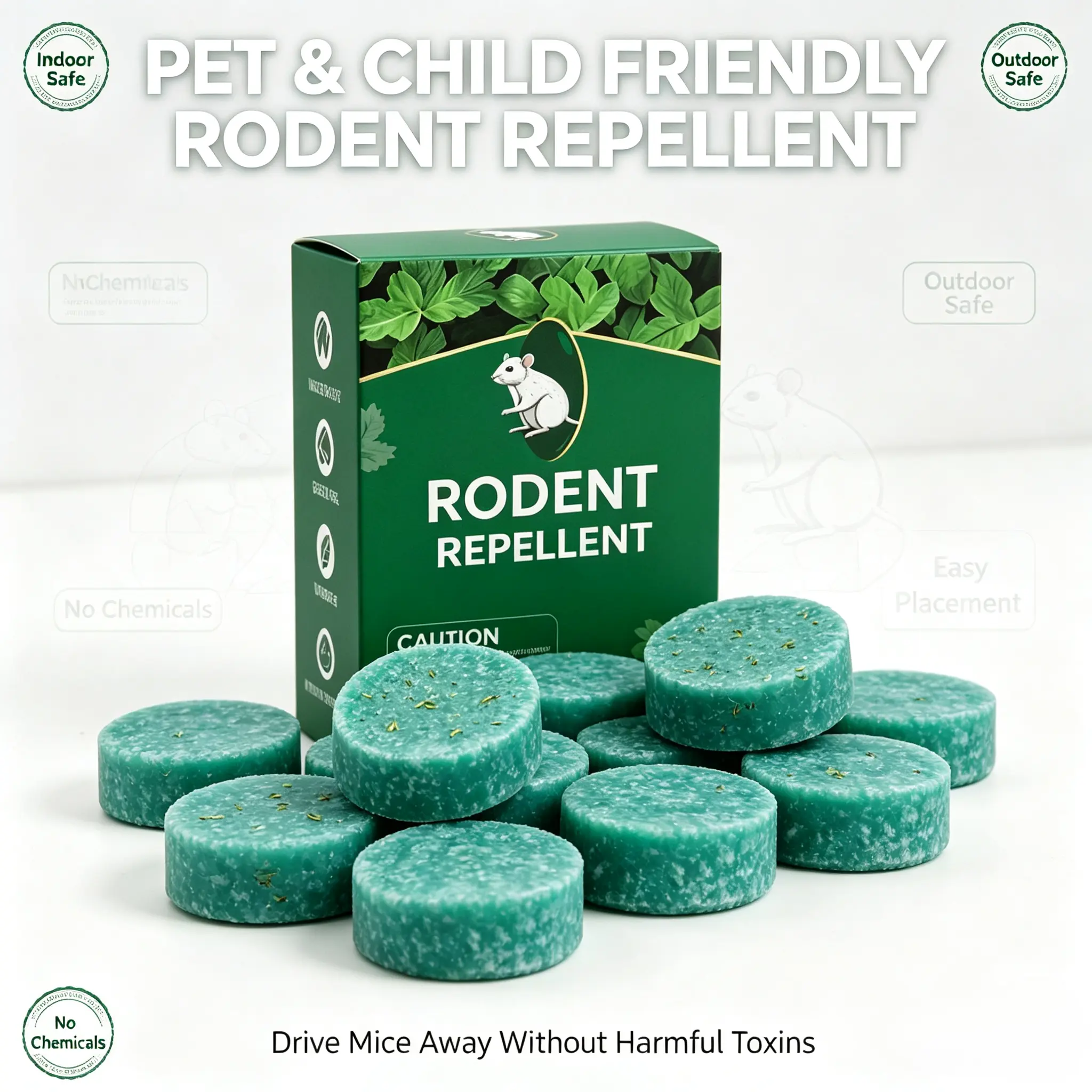 12-Pack Peppermint Oil Mouse Repellent Balls & Rodent Repellent Blocks, Non-Toxic, Pet-Safe & Safe for the Whole Family, for Garage, Bedroom, Living Room, Pantry, Indoor Outdoor Rodent Control Home Care Box
